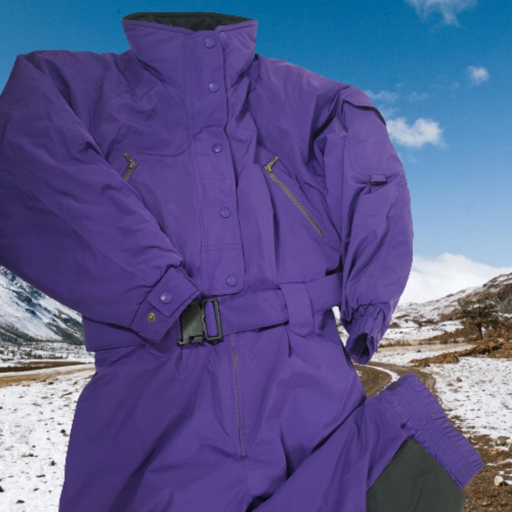 Vintage 90s Eddie Bauer Ski Suit Snow Jumpsuit Purple Womens 8